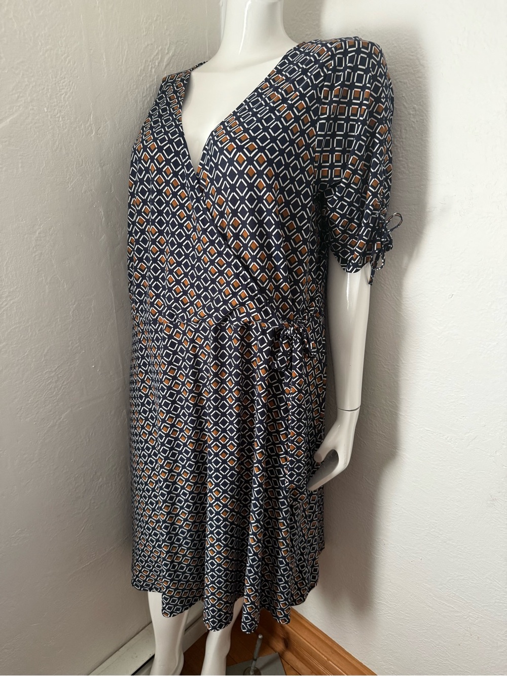Navy and brown dress Printed Fabric Cache coeur